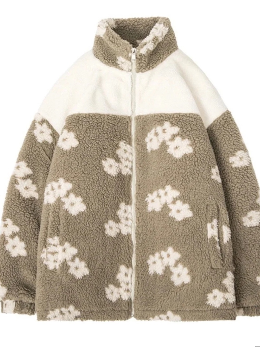New! Aelfric Eden color block floral sherpa jacket.